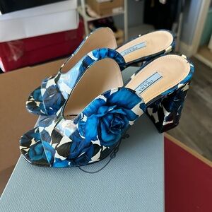 Prada Women's Blue Floral Heels